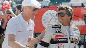 Paul Newman and Racer Mario Andreotti in 1988. Photo credit: Tom Strickland / AFP