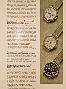 Catalogue showing prices for Longines 13ZN chronographs. (Image via longinespassion.it)