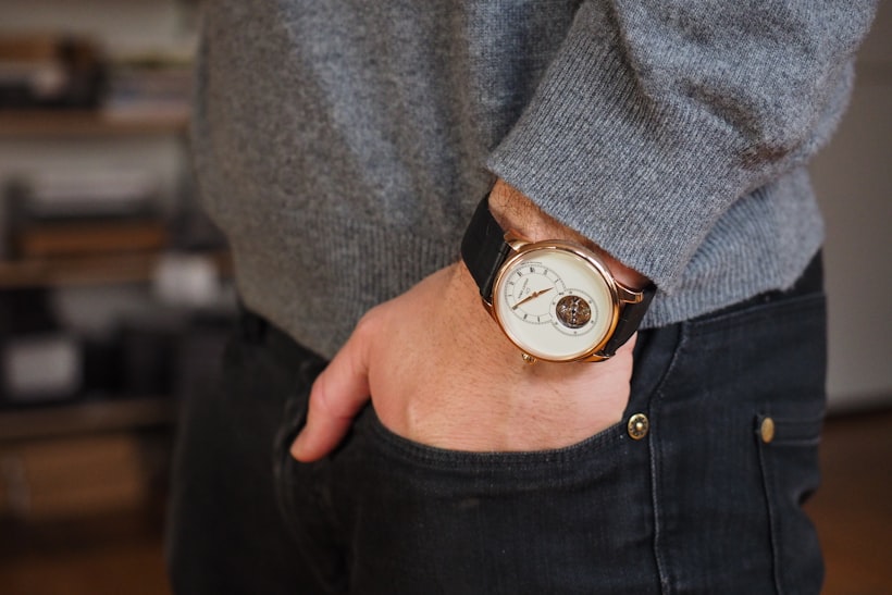 Jaquet Droz Grande Seconde Tourbillon Ivory Enamel hand in pocket